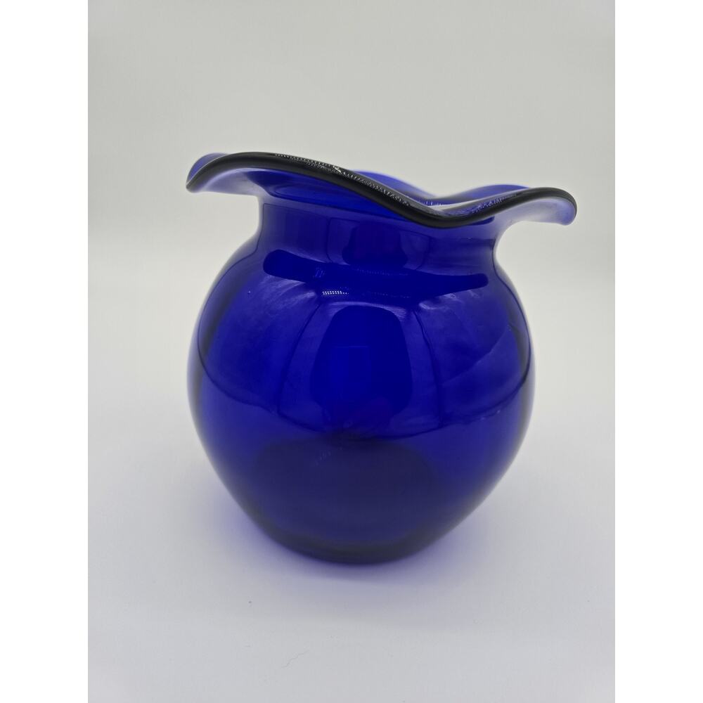Dark Cobalt Round 6" Vase Glass Scalloped Top